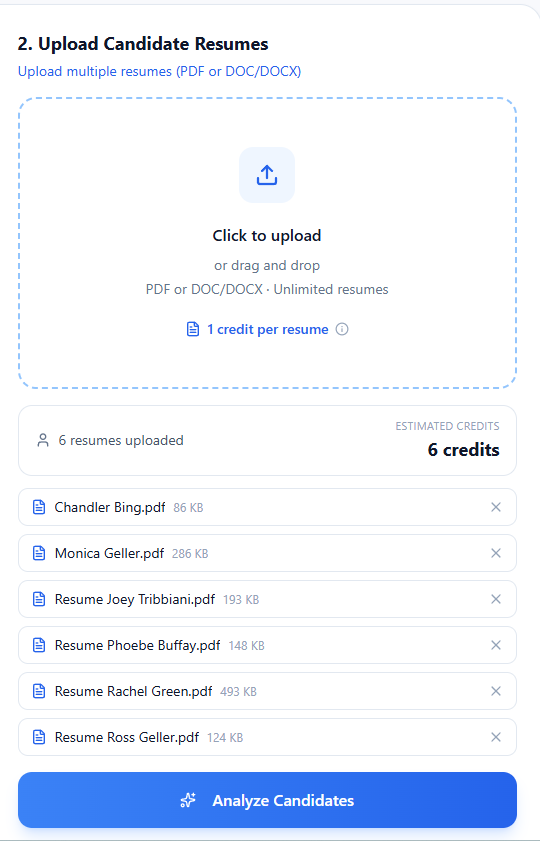 Screenshot: Bulk Upload Candidate Resumes