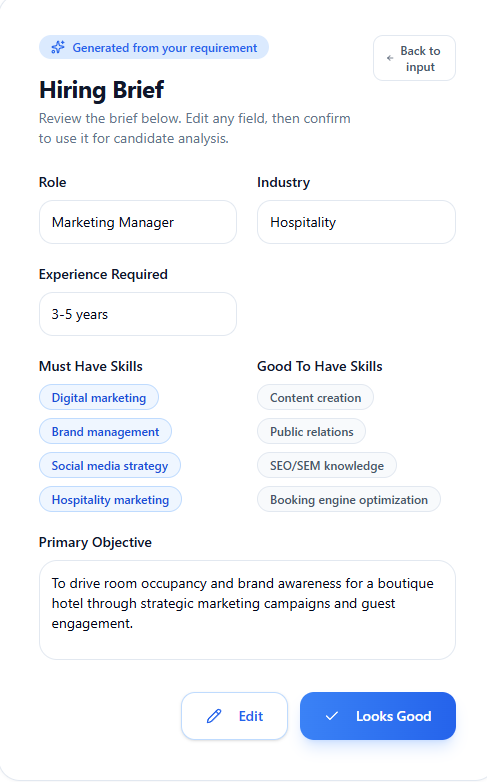 Screenshot: Review Your AI-Generated Hiring Brief