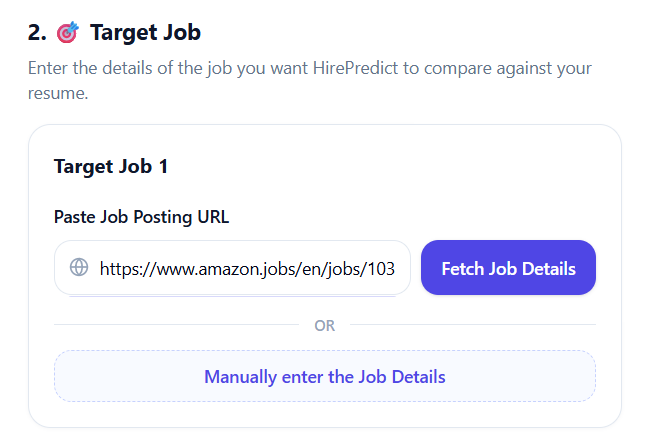 Screenshot: Add Your Target Job