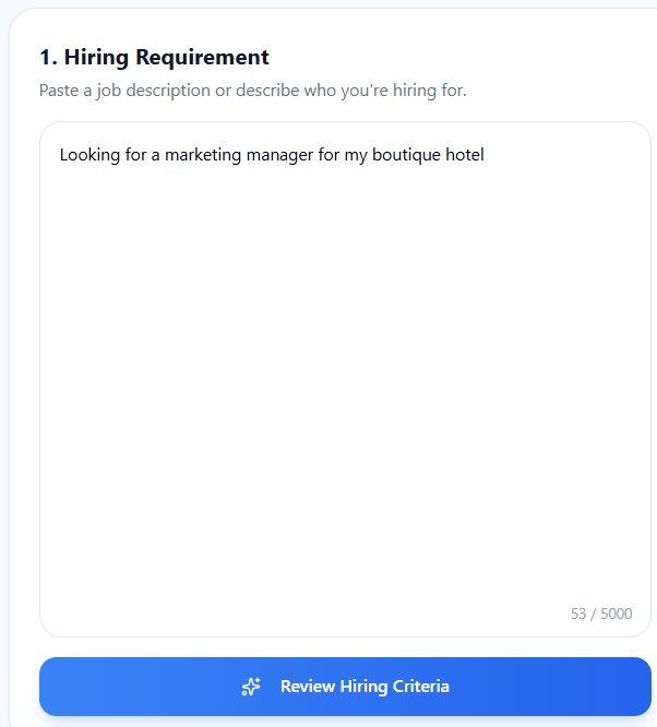 Screenshot: Describe the Role You're Hiring For